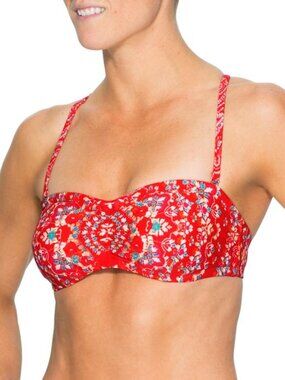 Athleta Red Floral Bandeau Bikini Top – 38B/C – EUC – Strapless (Straps/Pads Mis